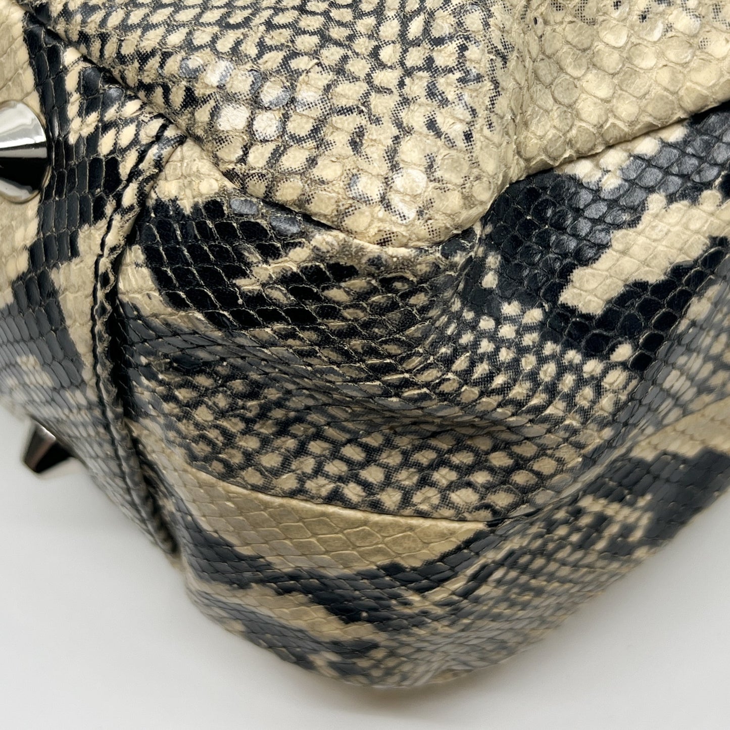 Oroton Black & Cream Snake Embossed Leather Small Lido Shoulder Tote Bag