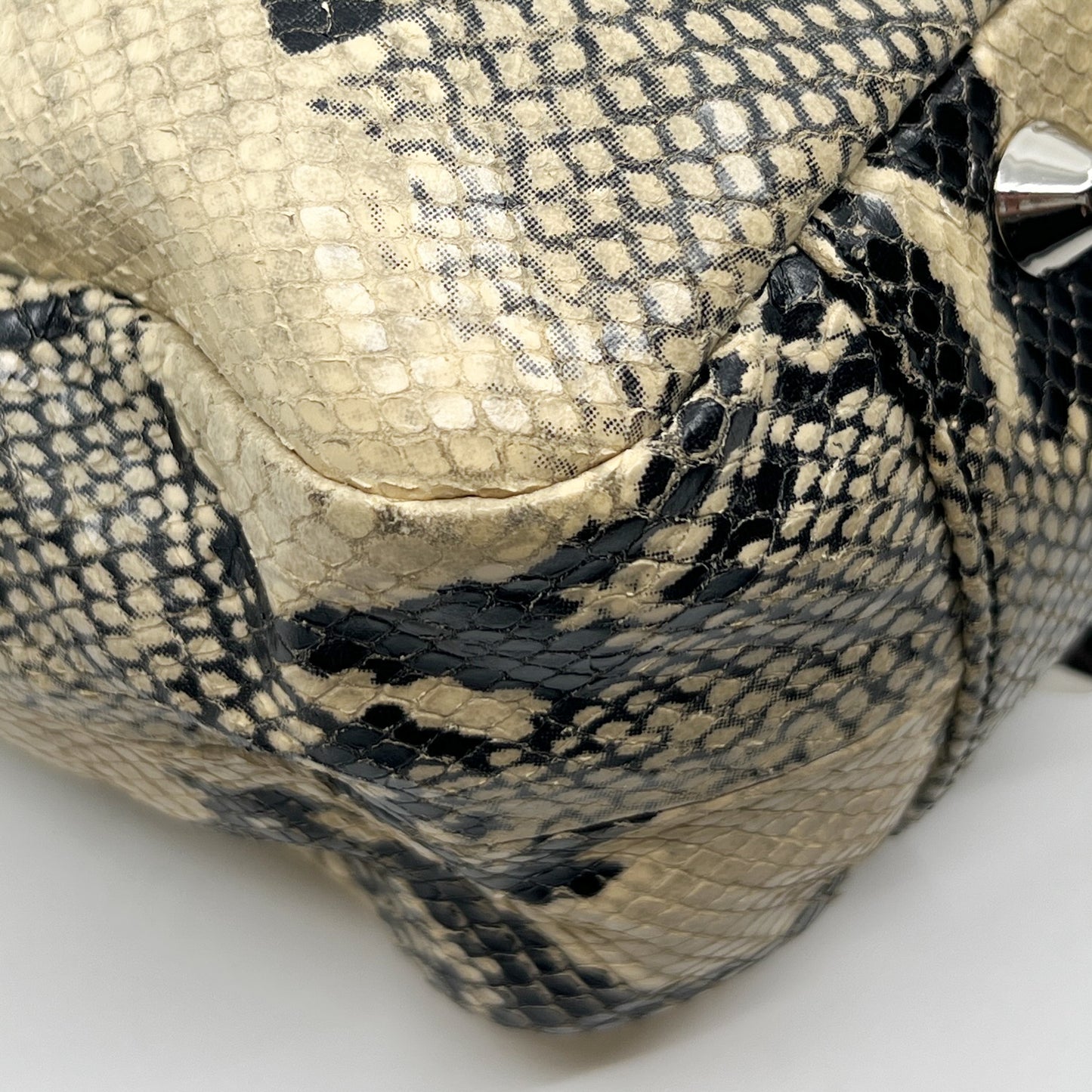 Oroton Black & Cream Snake Embossed Leather Small Lido Shoulder Tote Bag