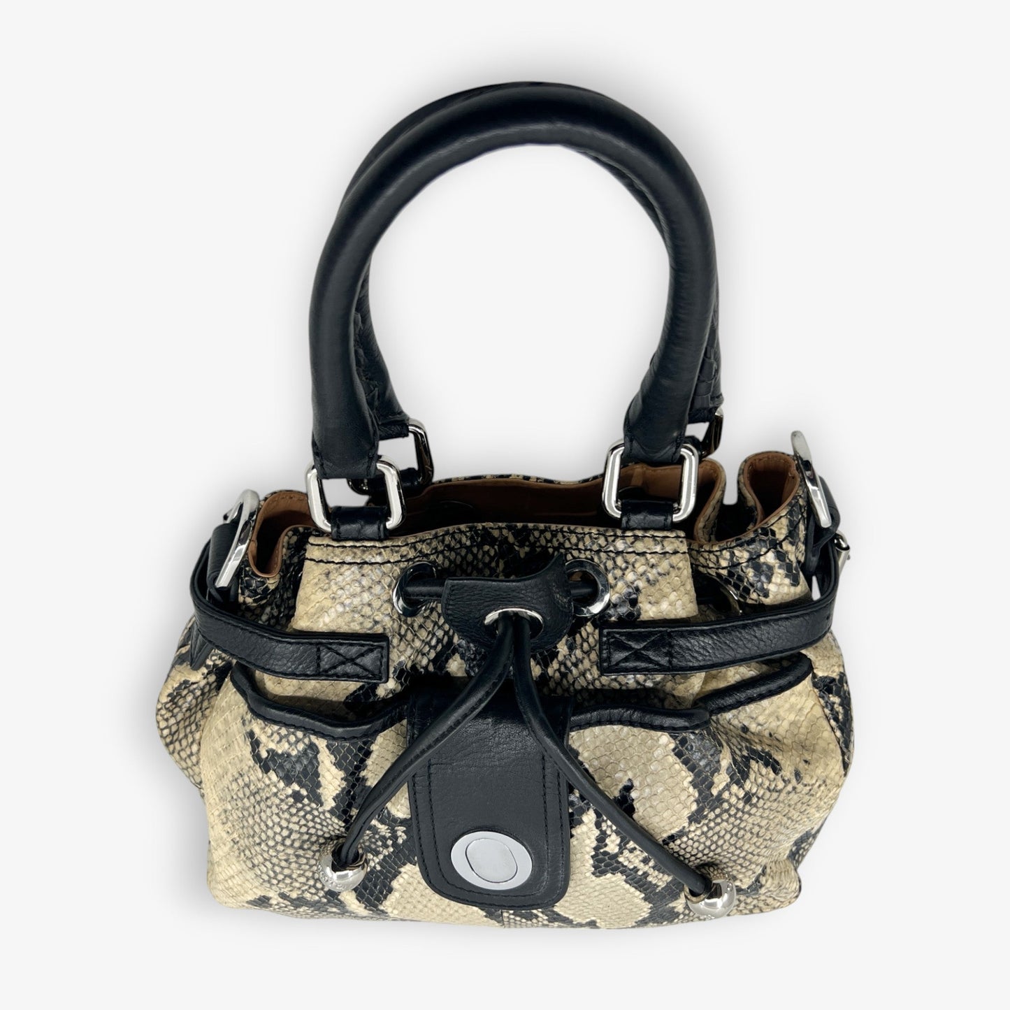 Oroton Black & Cream Snake Embossed Leather Small Lido Shoulder Tote Bag