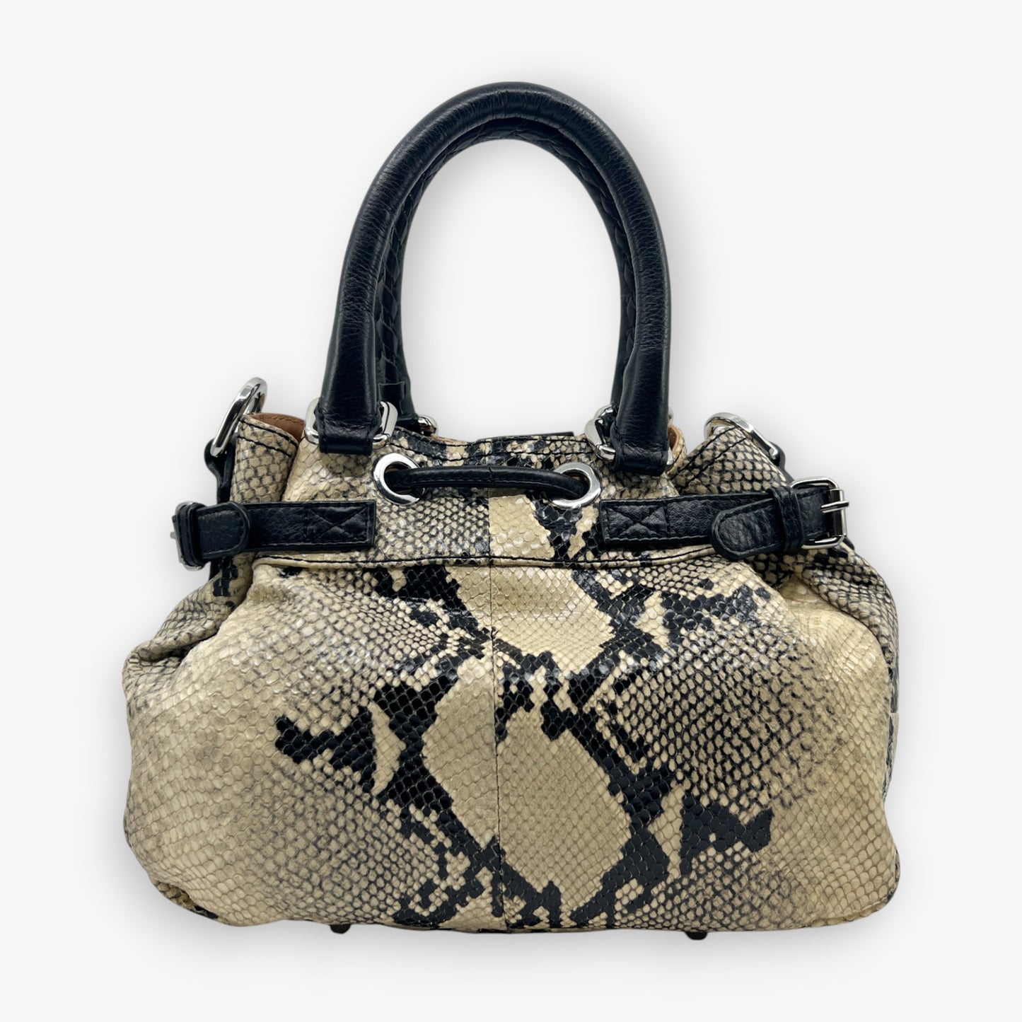 Oroton Black & Cream Snake Embossed Leather Small Lido Shoulder Tote Bag