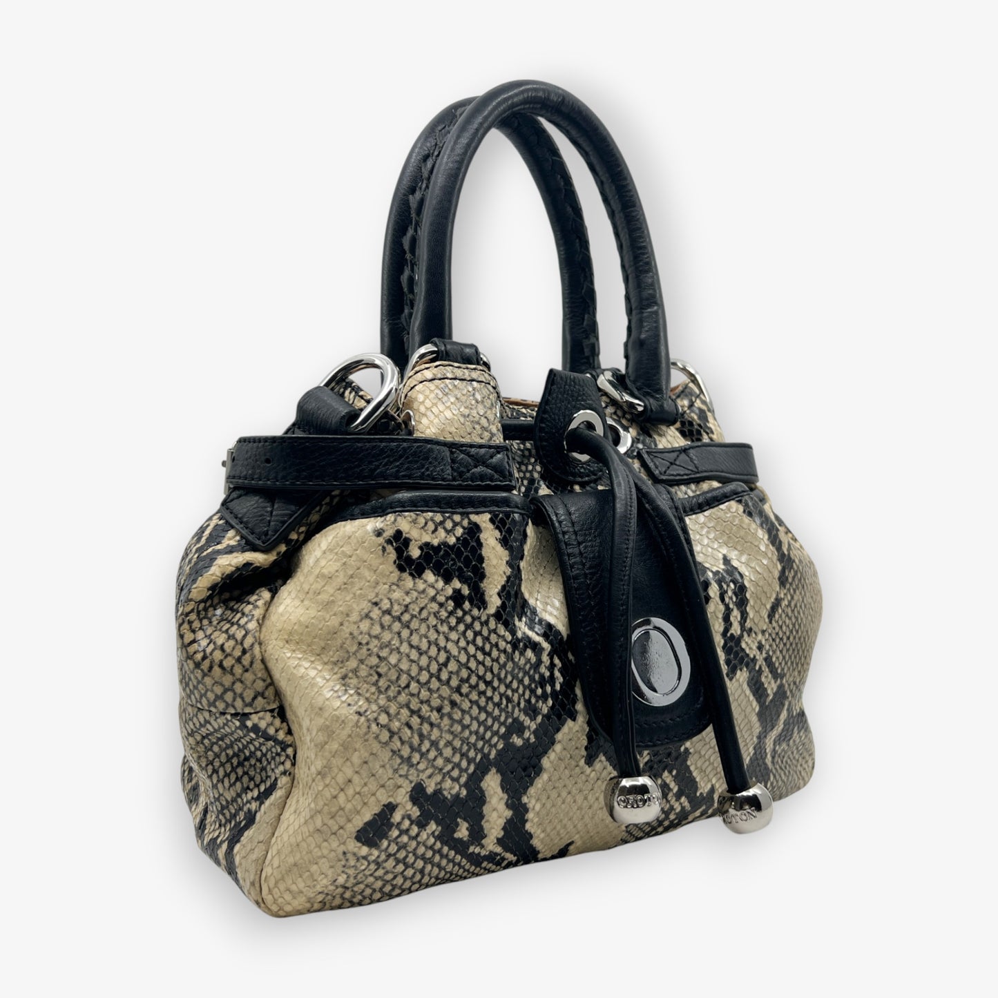 Oroton Black & Cream Snake Embossed Leather Small Lido Shoulder Tote Bag