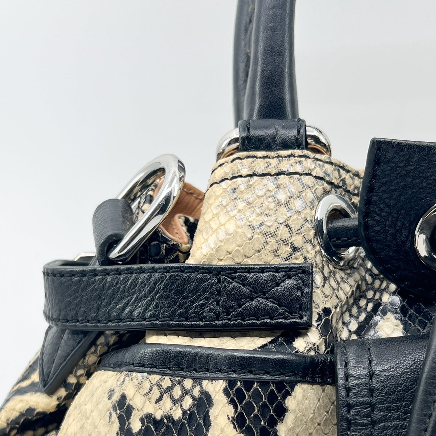 Oroton Black & Cream Snake Embossed Leather Small Lido Shoulder Tote Bag