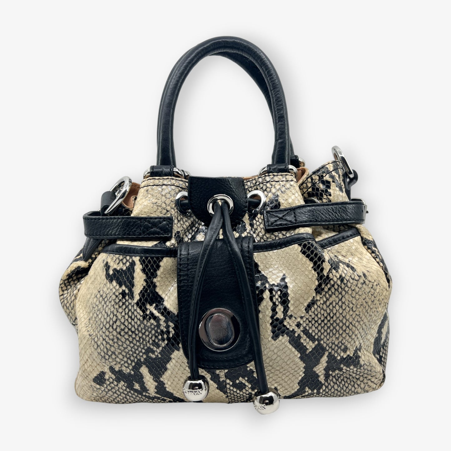 Oroton Black & Cream Snake Embossed Leather Small Lido Shoulder Tote Bag
