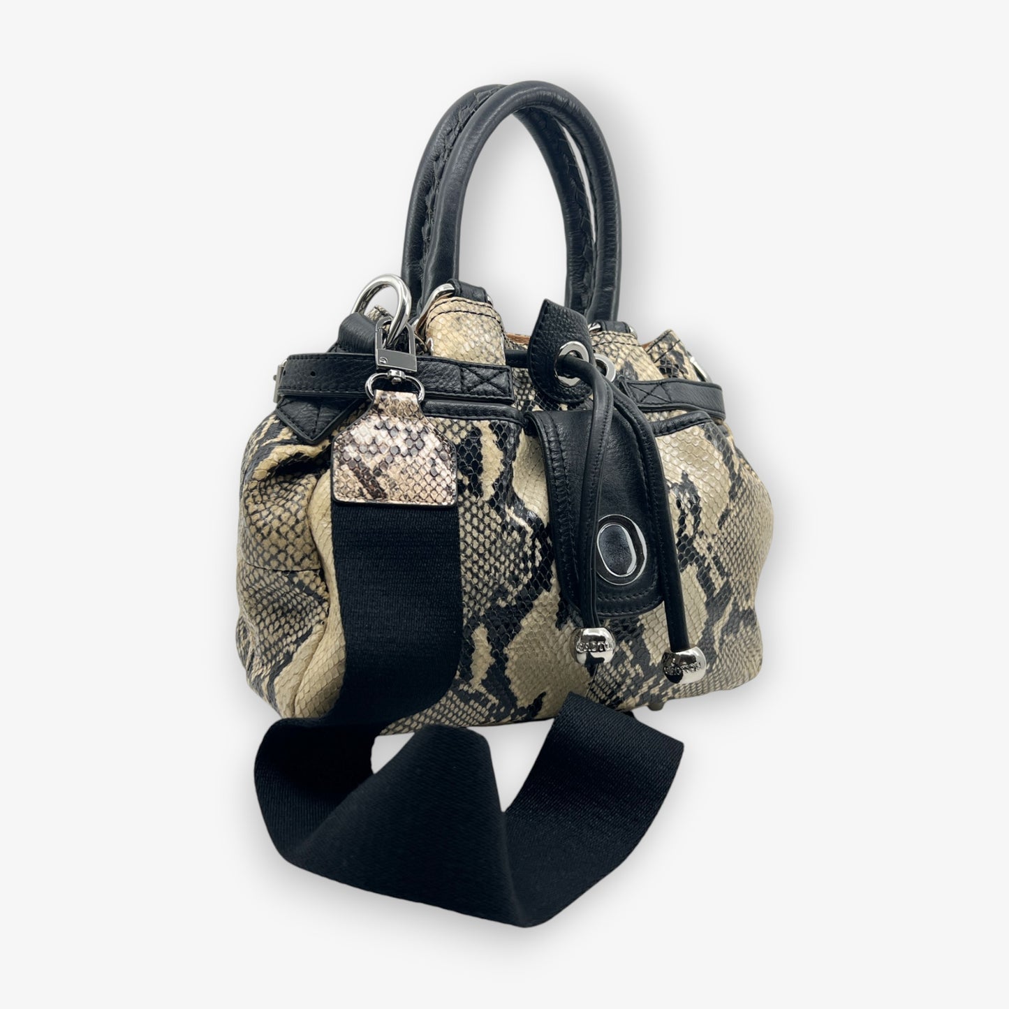 Oroton Black & Cream Snake Embossed Leather Small Lido Shoulder Tote Bag