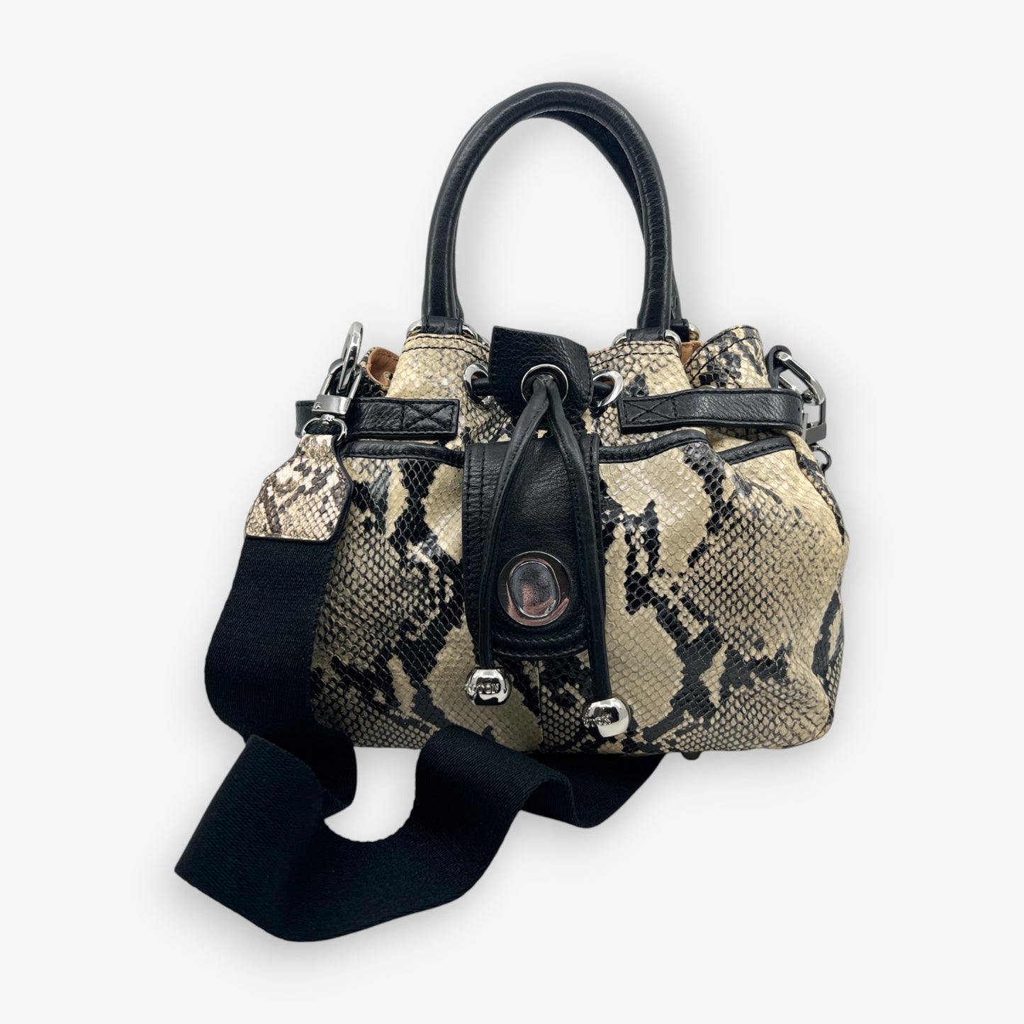 Oroton Black & Cream Snake Embossed Leather Small Lido Shoulder Tote Bag