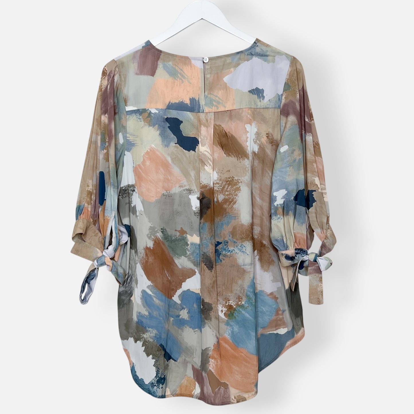 Layer'd Blue, Pink & Brown Painterly Puff Sleeve Blouse AU12