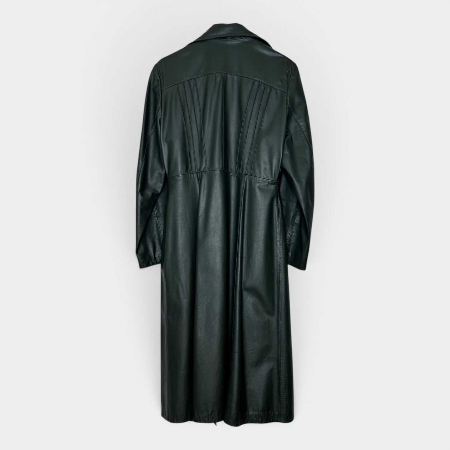 Vintage Dark Green 1970s Genuine Leather Long Coat AU10-12 ~ Medium