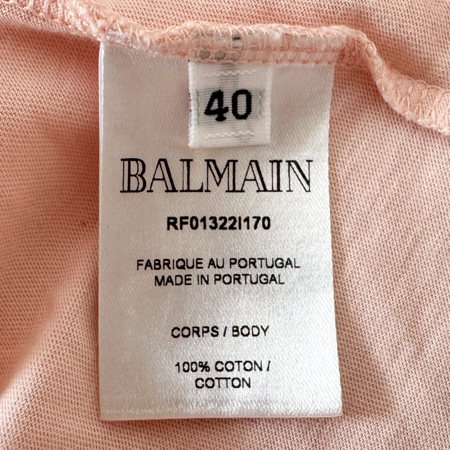 Balmain Paris Pale Pink Logo Print Tee T Shirt EU40 ~ Medium ~ AU10