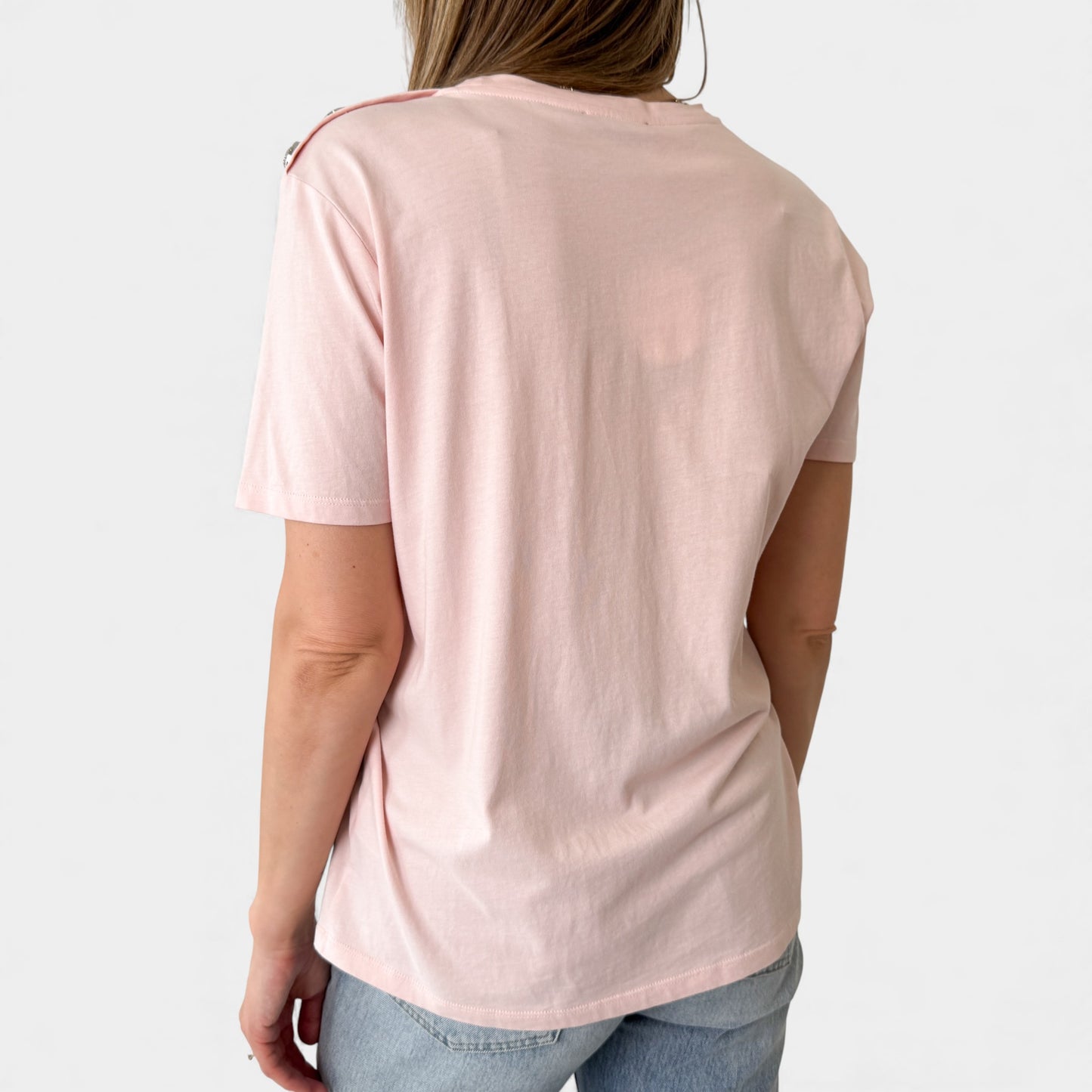 Balmain Paris Pale Pink Logo Print Tee T Shirt EU40 ~ Medium ~ AU10