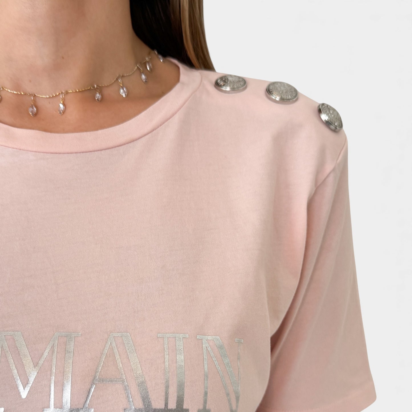 Balmain Paris Pale Pink Logo Print Tee T Shirt EU40 ~ Medium ~ AU10