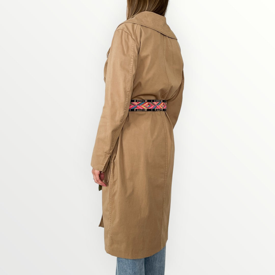 Bazar Deluxe Brown Cotton Twill Embroidered Belt Wrap Coat IT42 ~ AU10-12