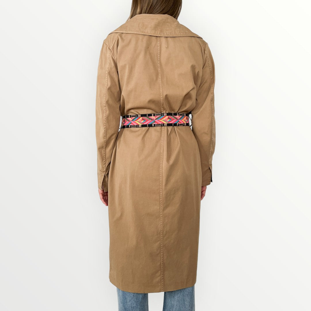 Bazar Deluxe Brown Cotton Twill Embroidered Belt Wrap Coat IT42 ~ AU10-12
