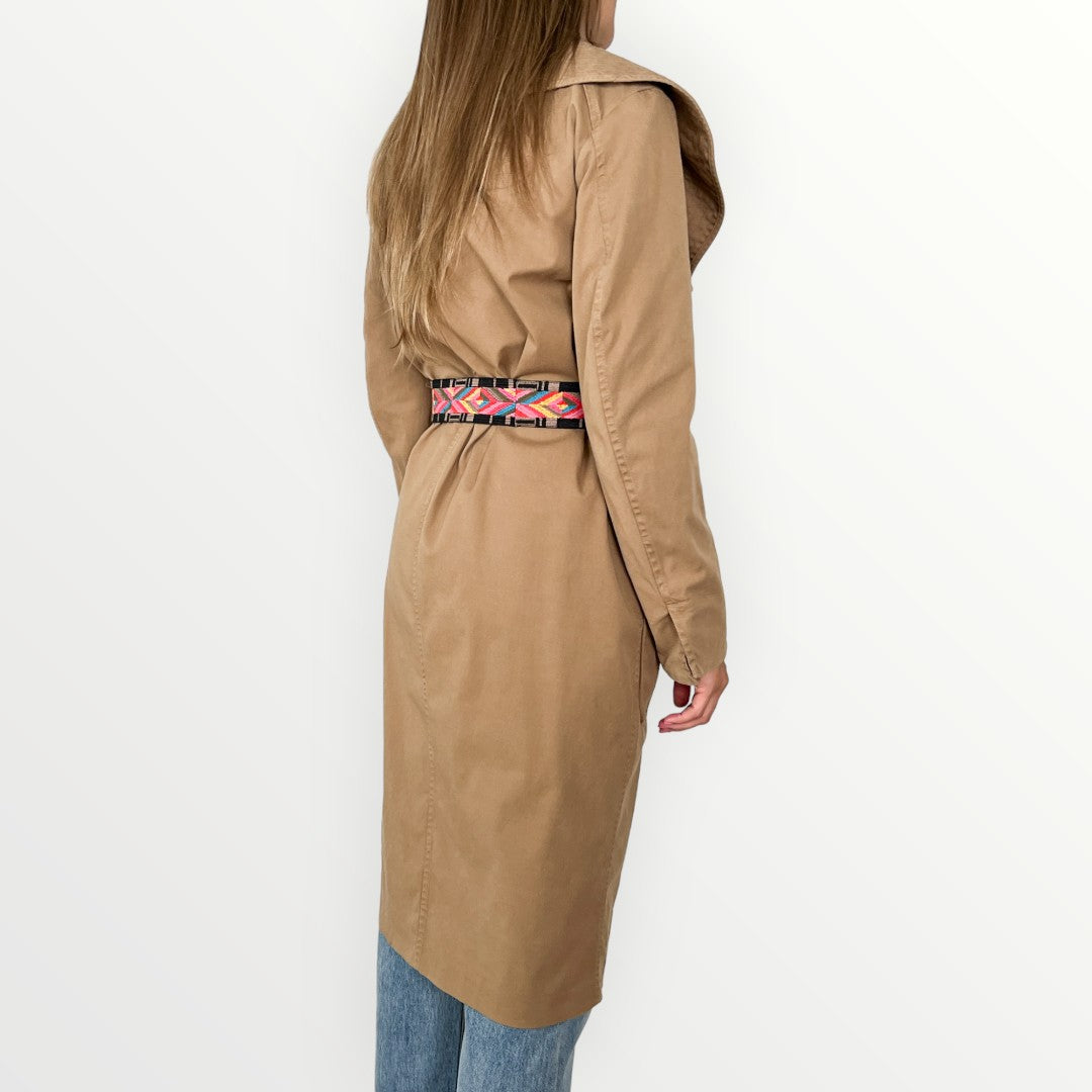 Bazar Deluxe Brown Cotton Twill Embroidered Belt Wrap Coat IT42 ~ AU10-12