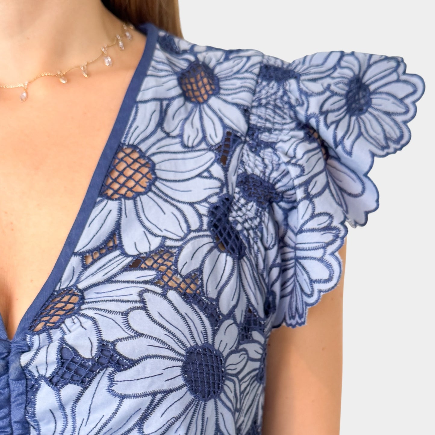 Sandro Blue Daisy Guipure Sun Dress EU40 ~ AU8 ~ AU10