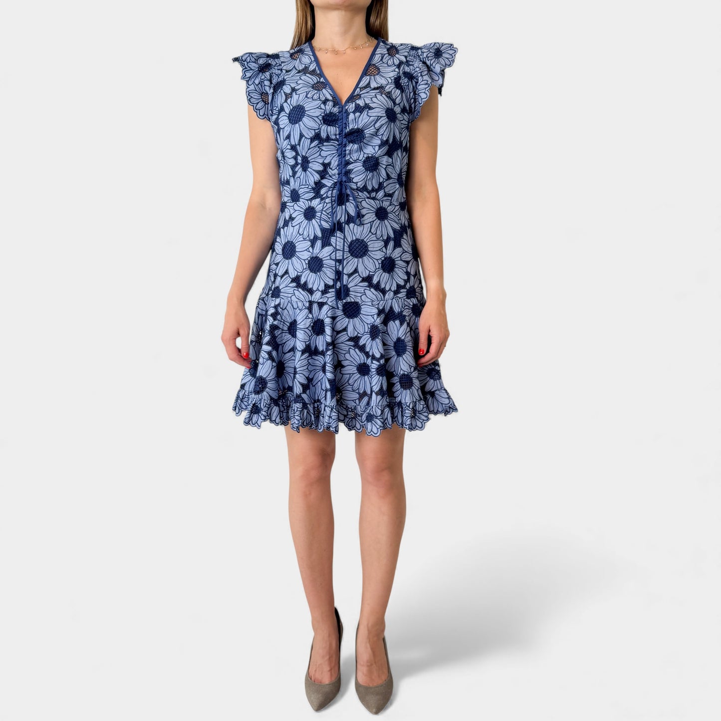 Sandro Blue Daisy Guipure Sun Dress EU40 ~ AU8 ~ AU10