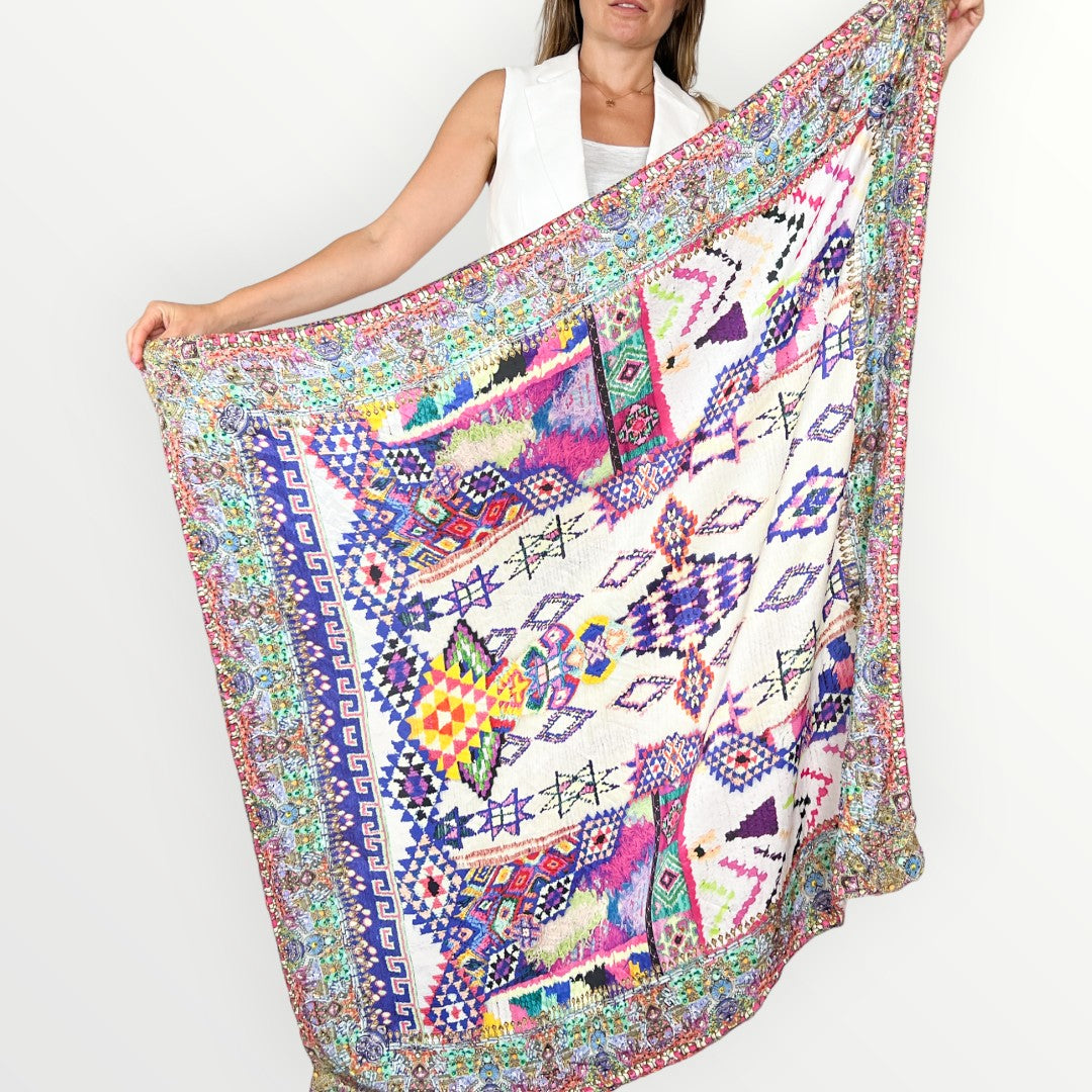 Camilla 100% Silk 110 cm Large Square Aztec Print Multicoloured Scarf