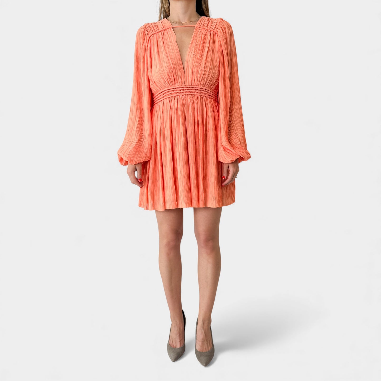 Aje Genevieve Pleated Apricot Orange Short Dress AU10 ~ Medium [NEW]