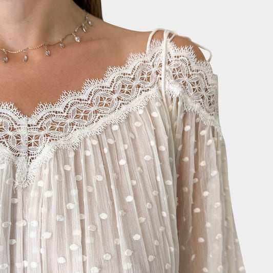 Zimmermann Cream Silk Polka Dot Realm Scallop Dress 0 ~ AU8