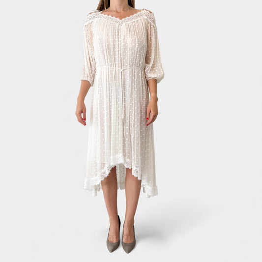 Zimmermann Cream Silk Polka Dot Realm Scallop Dress 0 ~ AU8