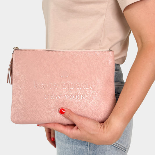 Kate Spade NY Blush Pink Leather Zip Clutch Bag