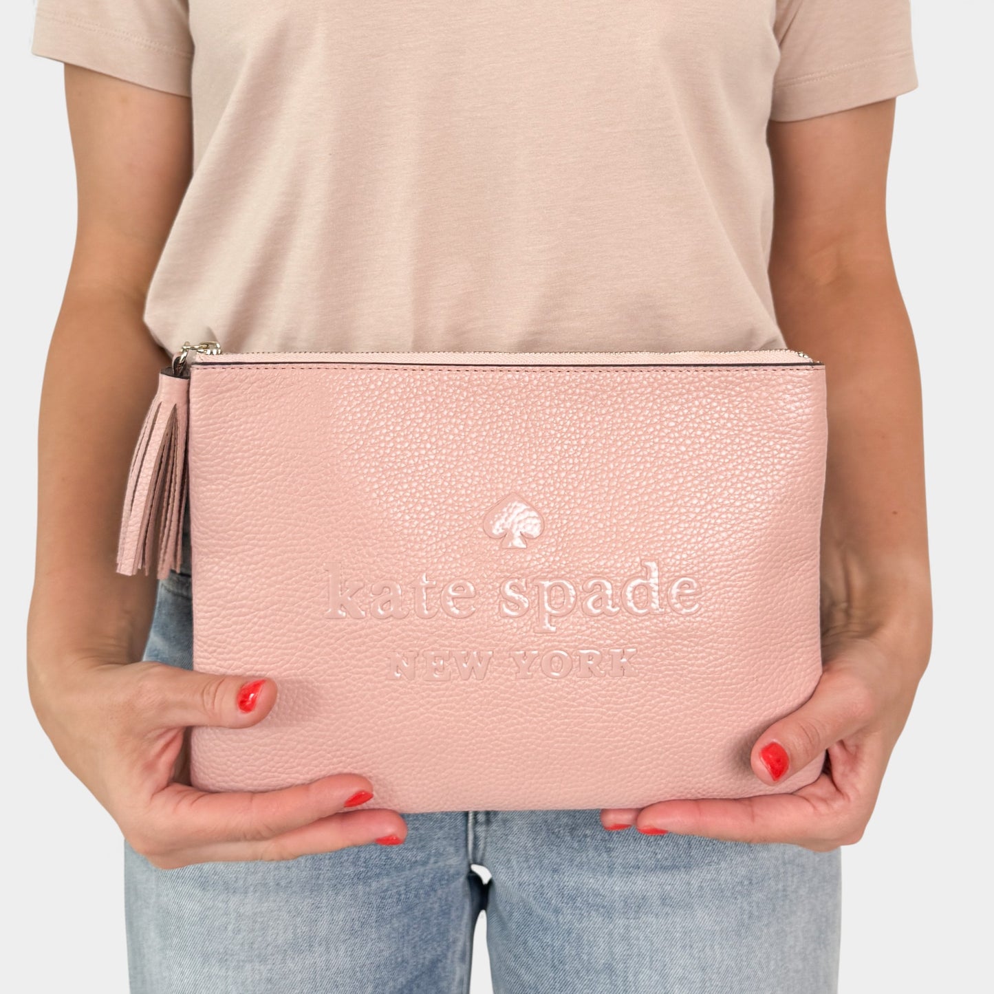 Kate Spade NY Blush Pink Leather Zip Clutch Bag