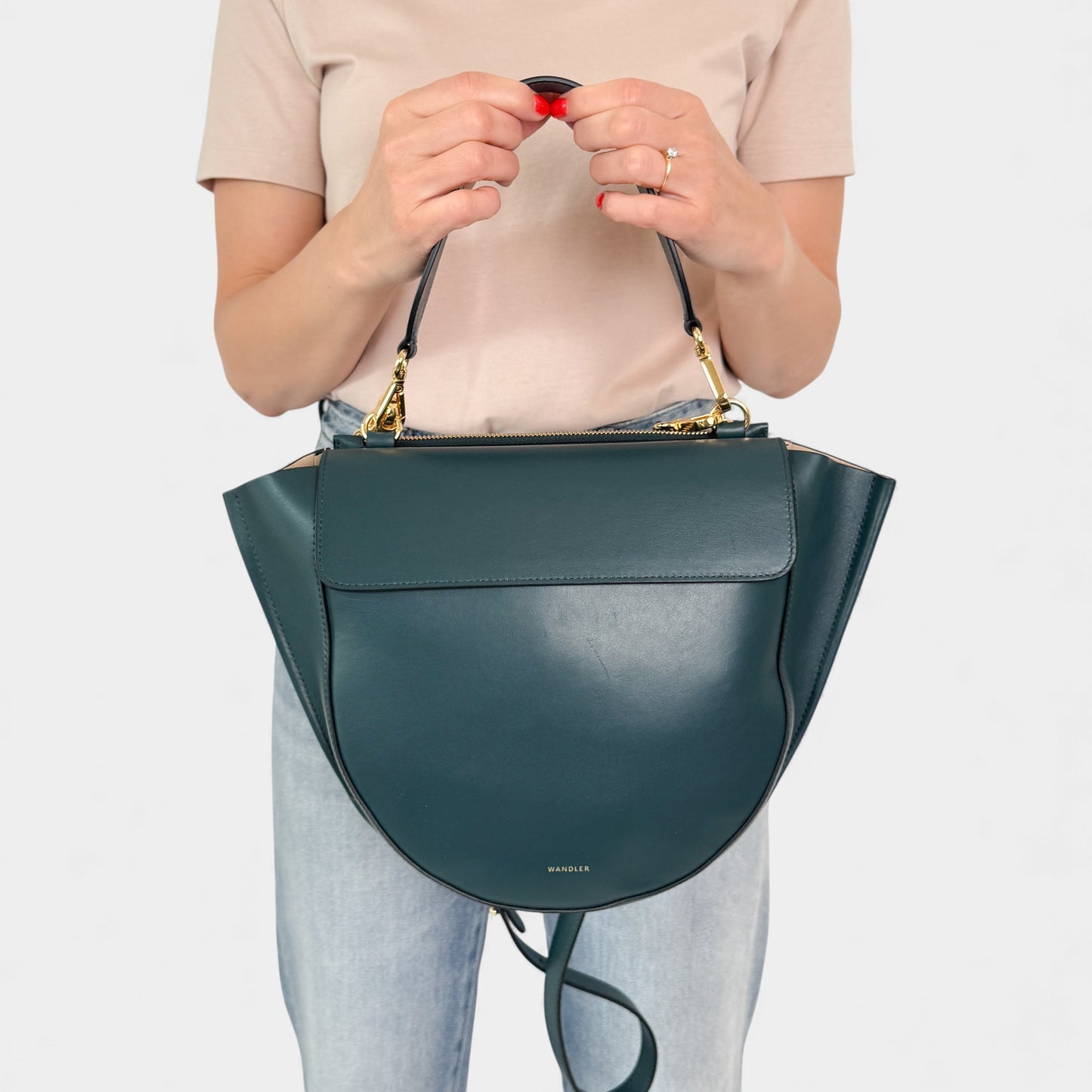 Wandler Teal Leather Medium Hortensia Crossbody Handbag