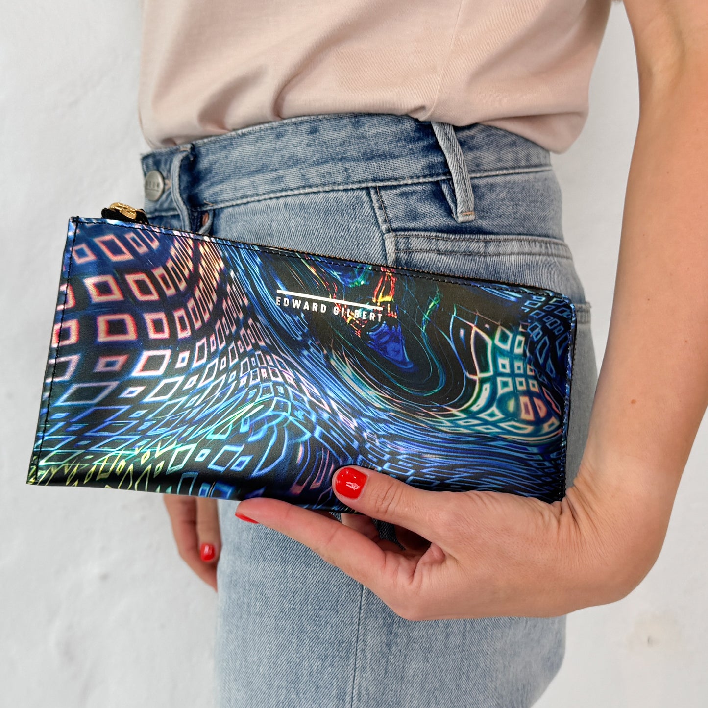 Romance Was Born X Edward Gilbert Blue Yellow Foil Print Leather Zip Wallet