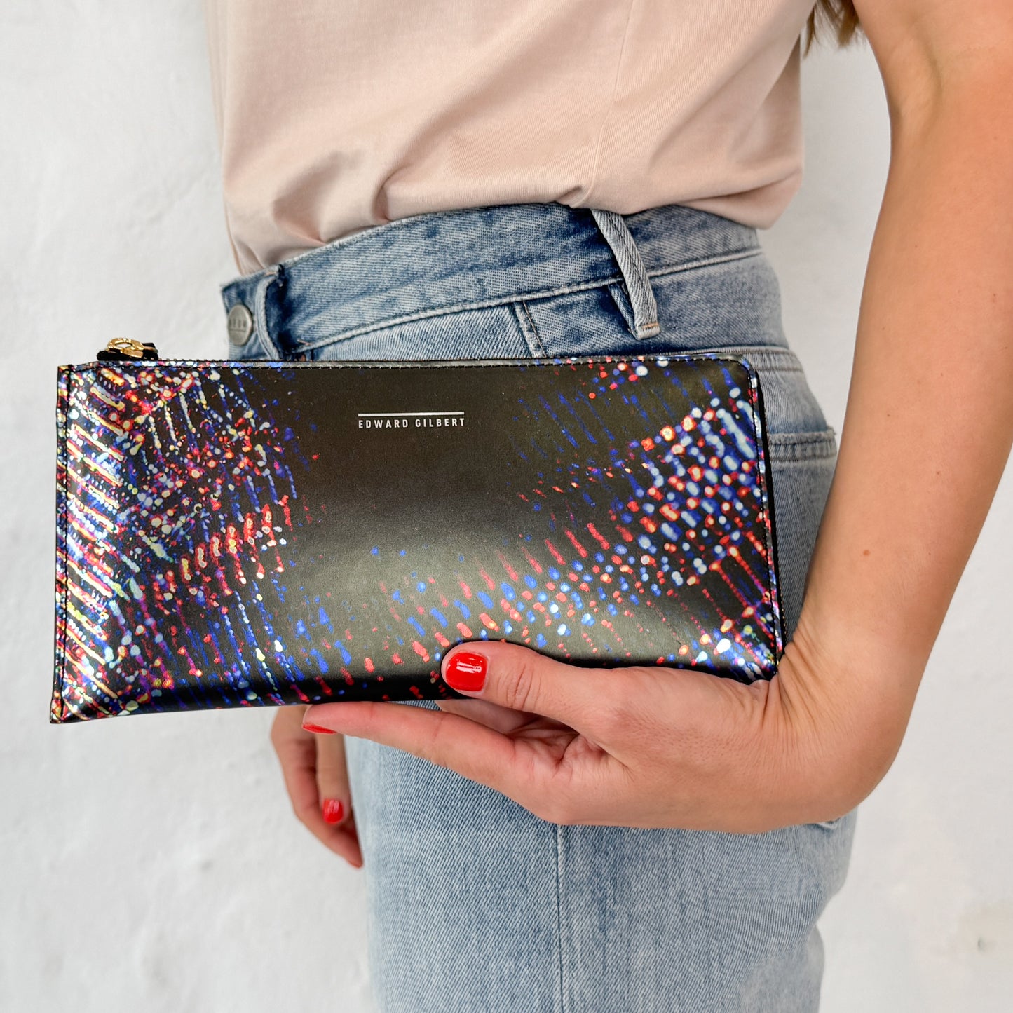 Romance Was Born X Edward Gilbert Black Red Foil Print Leather Zip Wallet