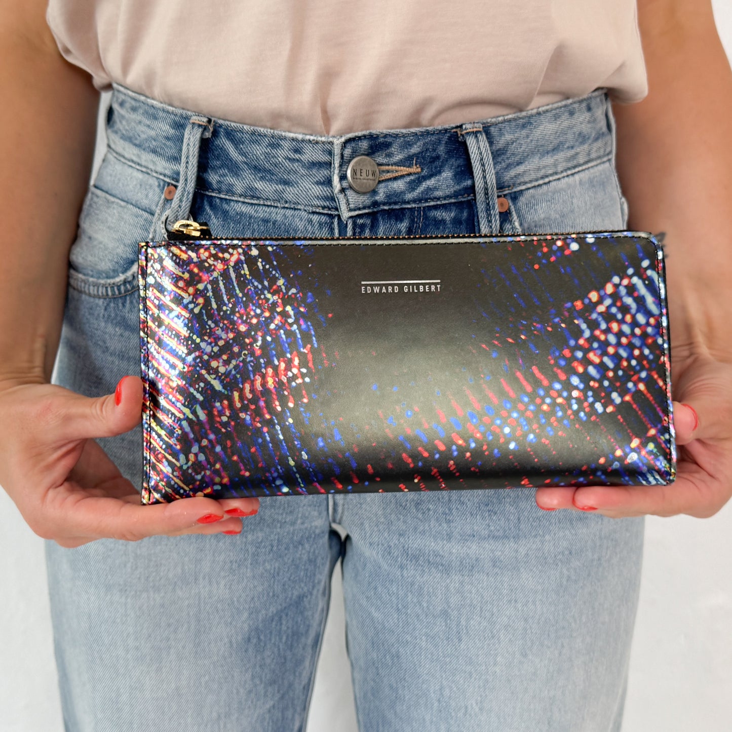 Romance Was Born X Edward Gilbert Black Red Foil Print Leather Zip Wallet