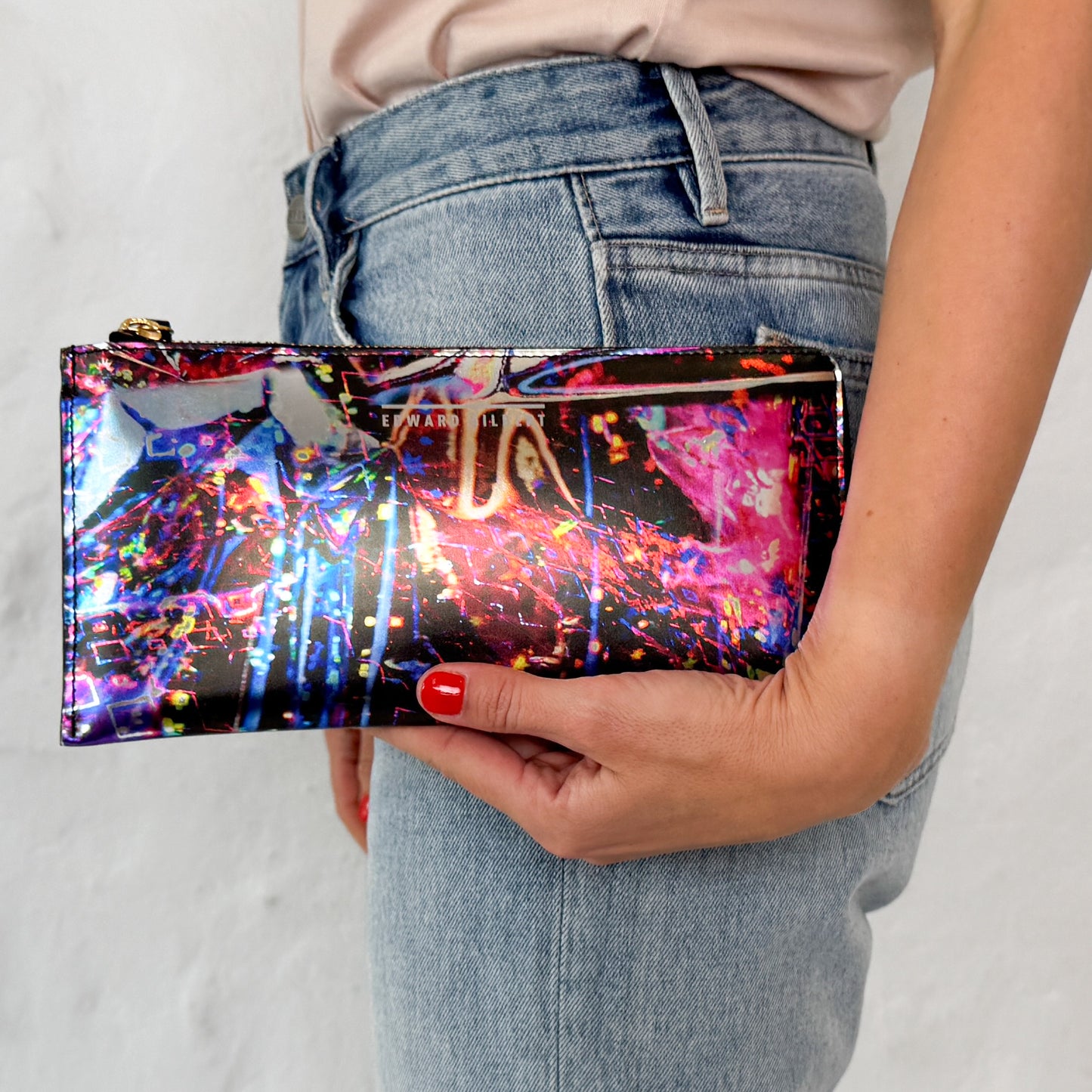 Romance Was Born X Edward Gilbert Pink Silver Foil Print Leather Zip Wallet