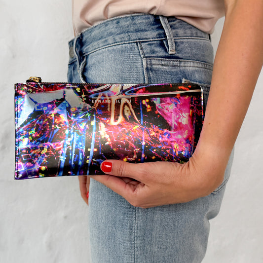 Romance Was Born X Edward Gilbert Pink Silver Foil Print Leather Zip Wallet