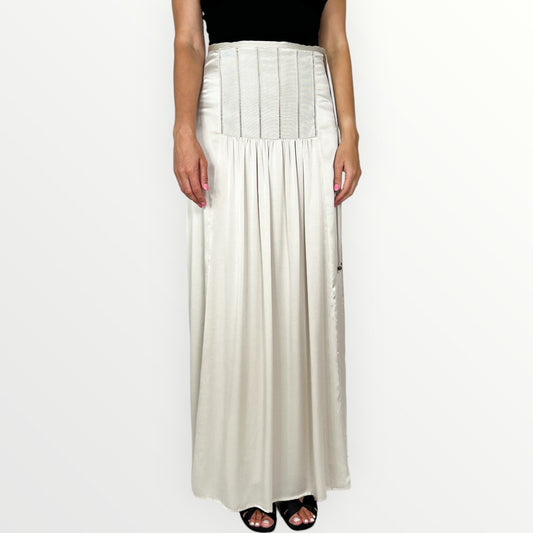 Flannel Silver Beige Blue Moon Silk Maxi Skirt 1 ~ AU8