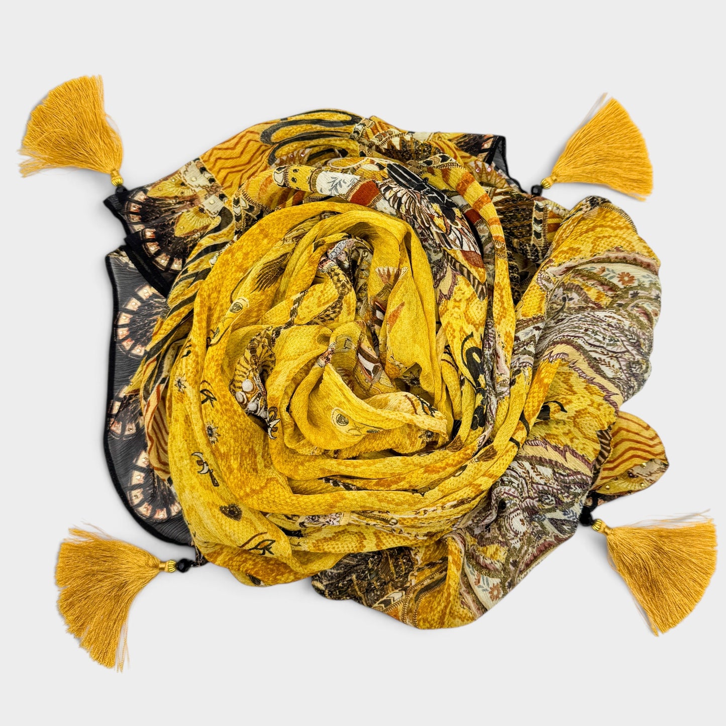 Camilla Yellow & Gold Silk Valley Of The Kings Long Scarf