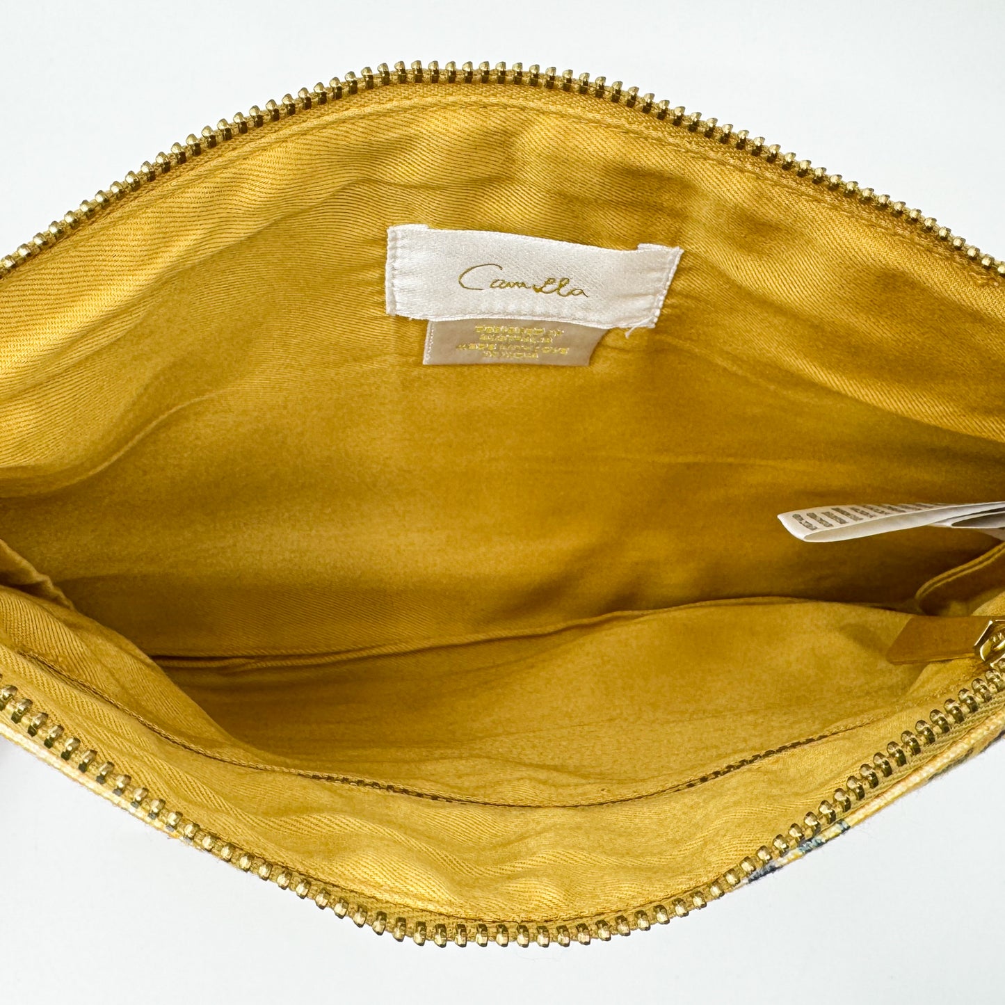 Camilla Valley Of The Kings Yellow Canvas Embellished Clutch Bag