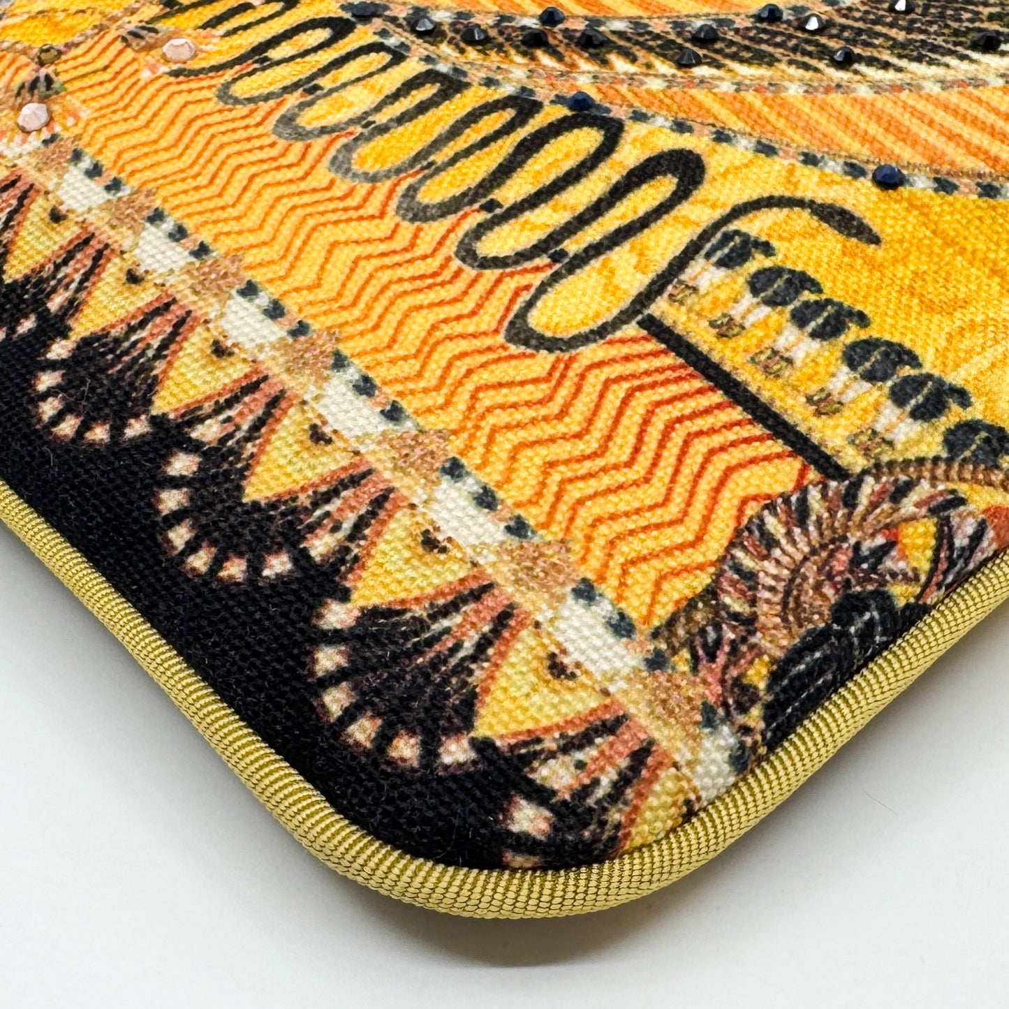 Camilla Valley Of The Kings Yellow Canvas Embellished Clutch Bag