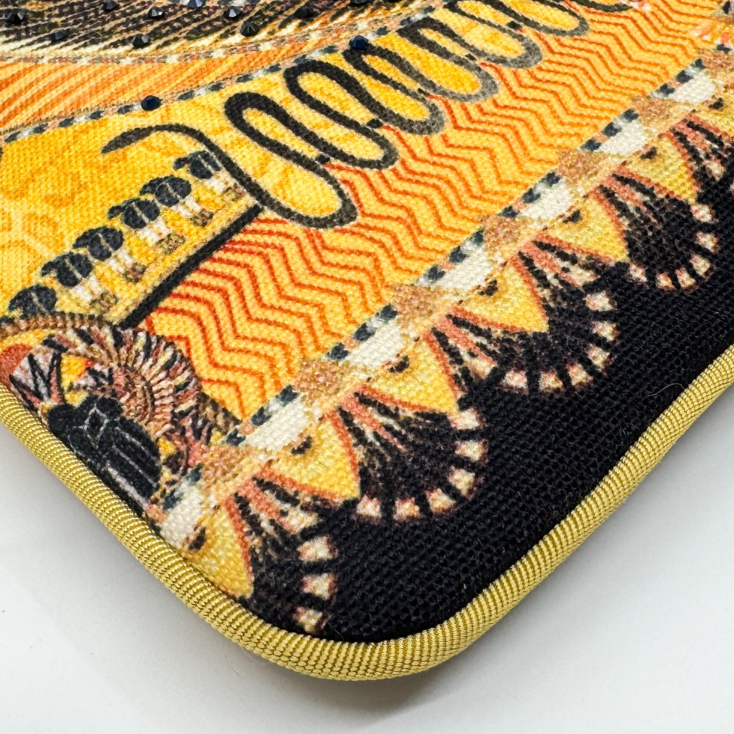 Camilla Valley Of The Kings Yellow Canvas Embellished Clutch Bag