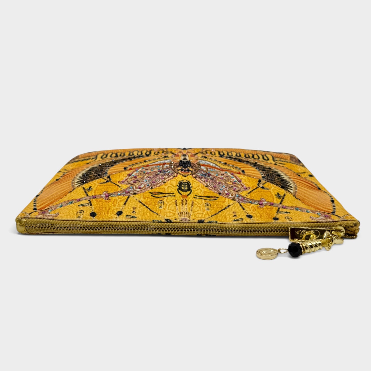 Camilla Valley Of The Kings Yellow Canvas Embellished Clutch Bag