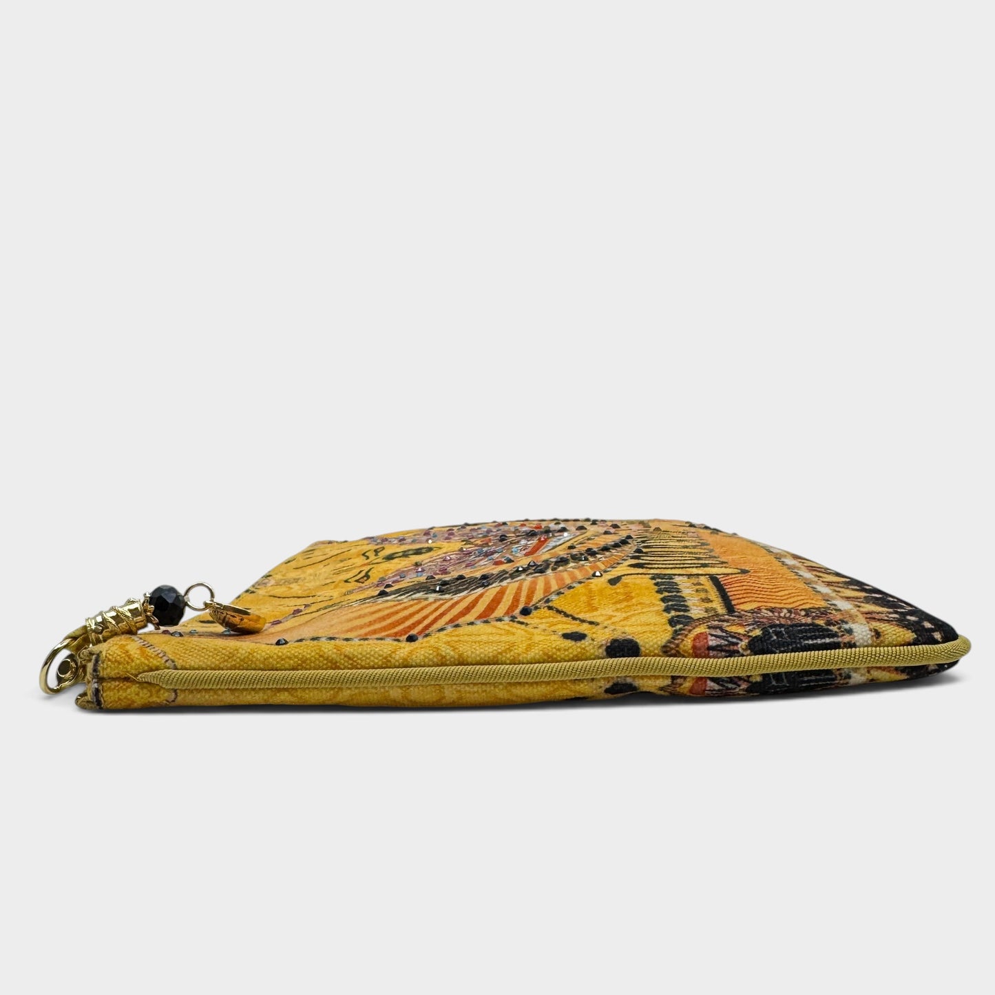 Camilla Valley Of The Kings Yellow Canvas Embellished Clutch Bag