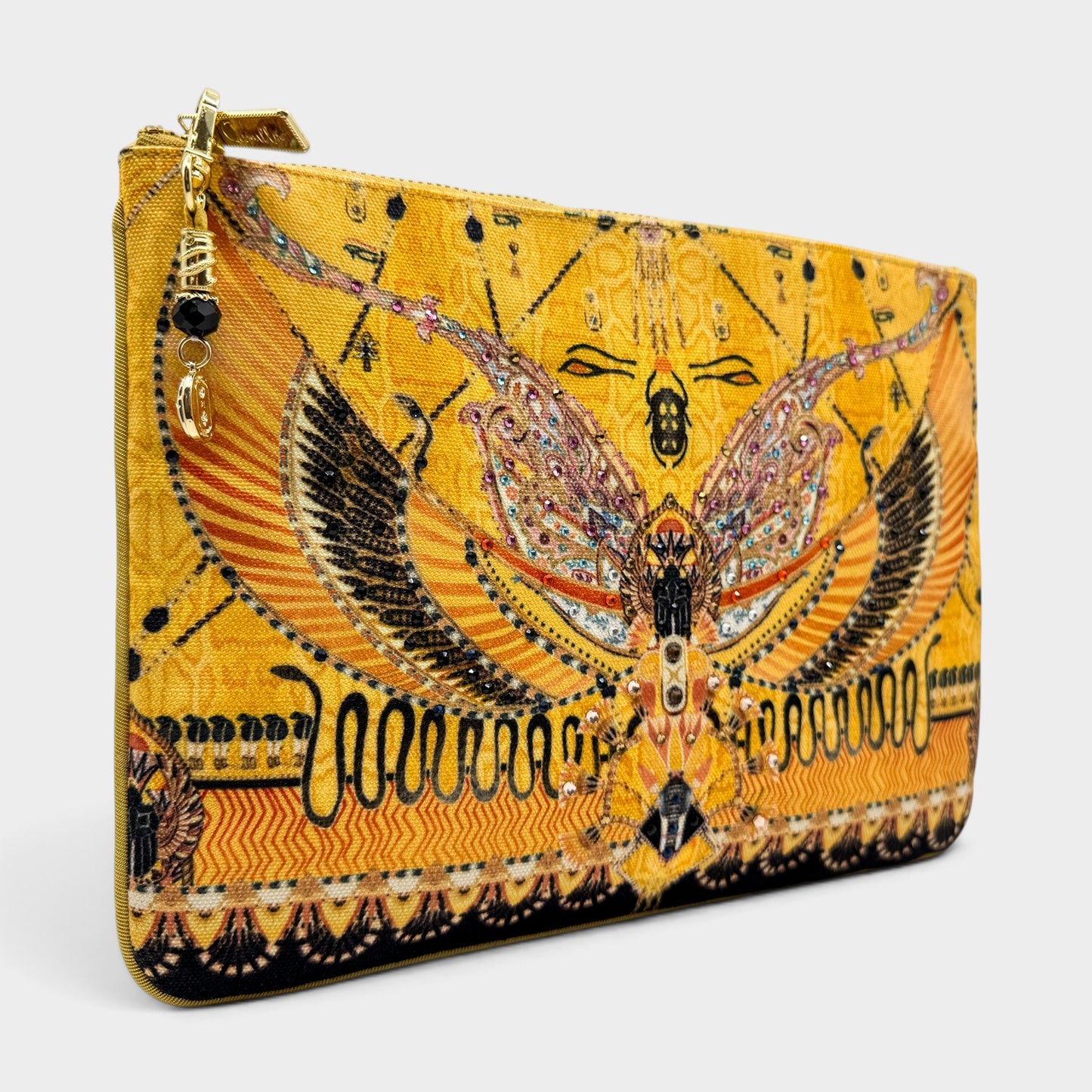 Camilla Valley Of The Kings Yellow Canvas Embellished Clutch Bag