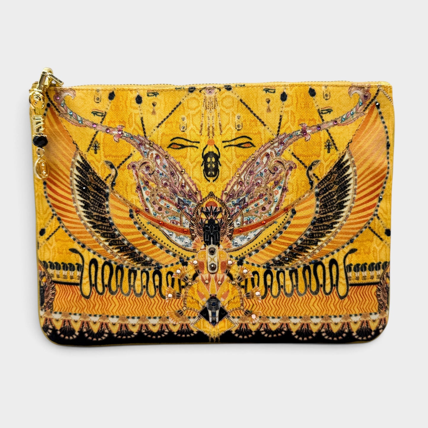 Camilla Valley Of The Kings Yellow Canvas Embellished Clutch Bag