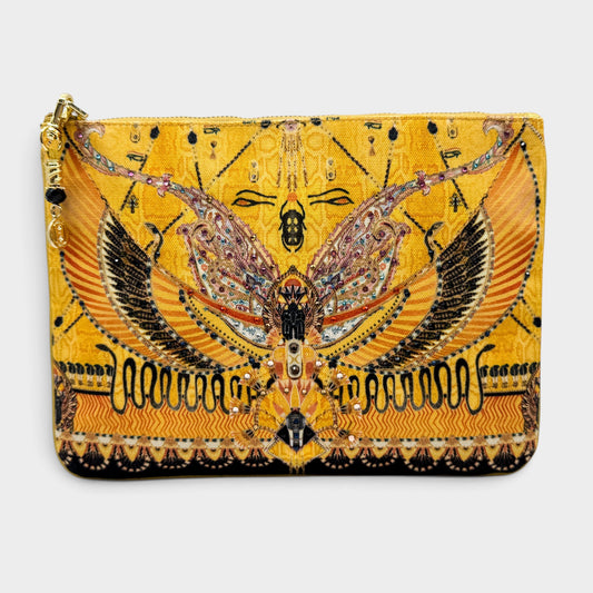 Camilla Valley Of The Kings Yellow Canvas Embellished Clutch Bag