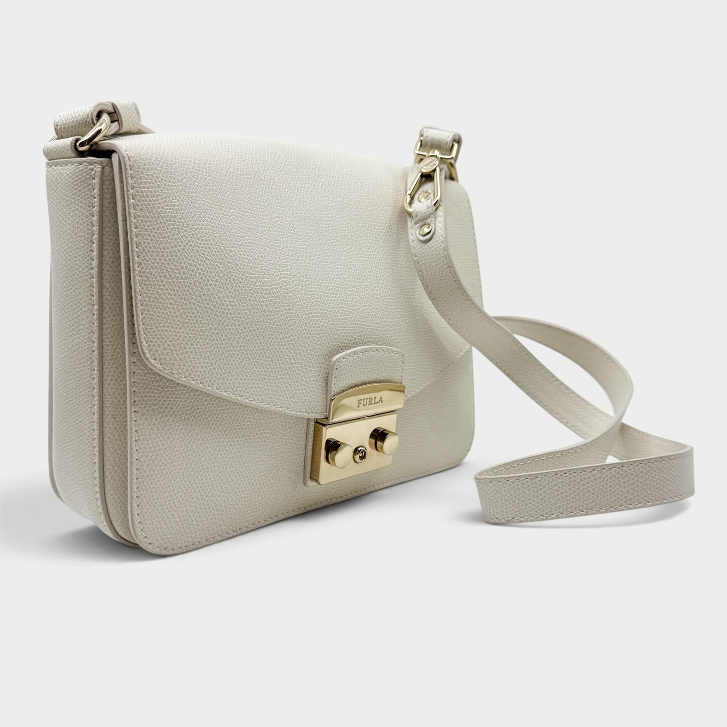 Furla Metropolis Off White Grain Leather Shoulder & Crossbody Bag