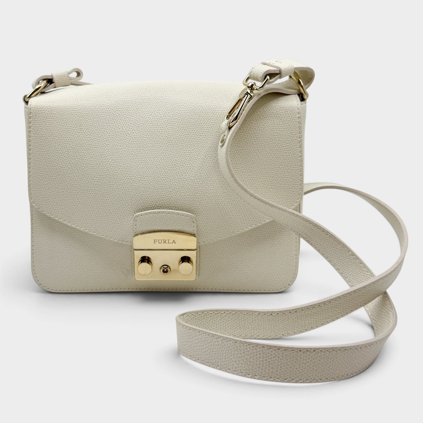 Furla Metropolis Off White Grain Leather Shoulder & Crossbody Bag