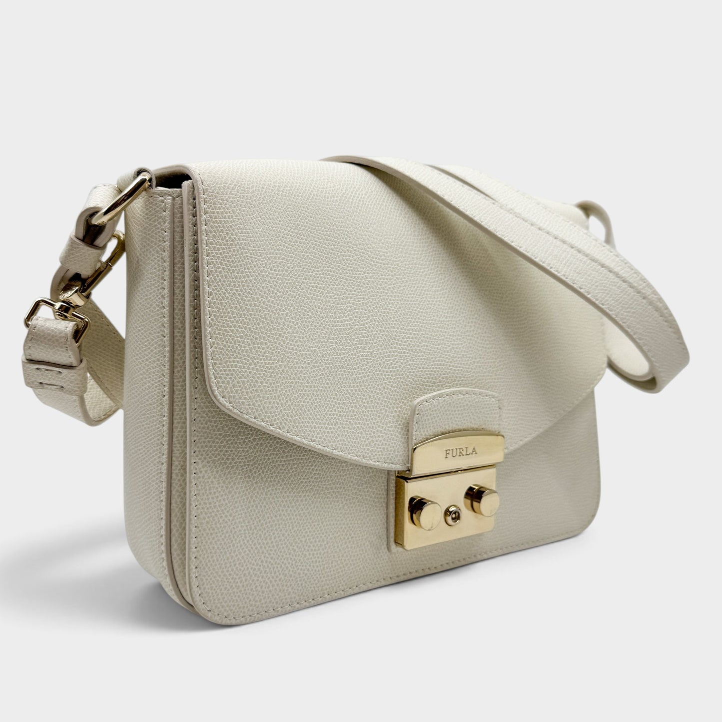 Furla Metropolis Off White Grain Leather Shoulder & Crossbody Bag
