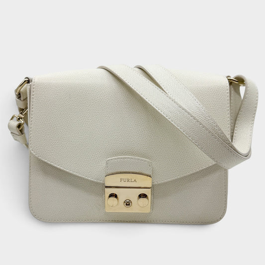 Furla Metropolis Off White Grain Leather Shoulder & Crossbody Bag