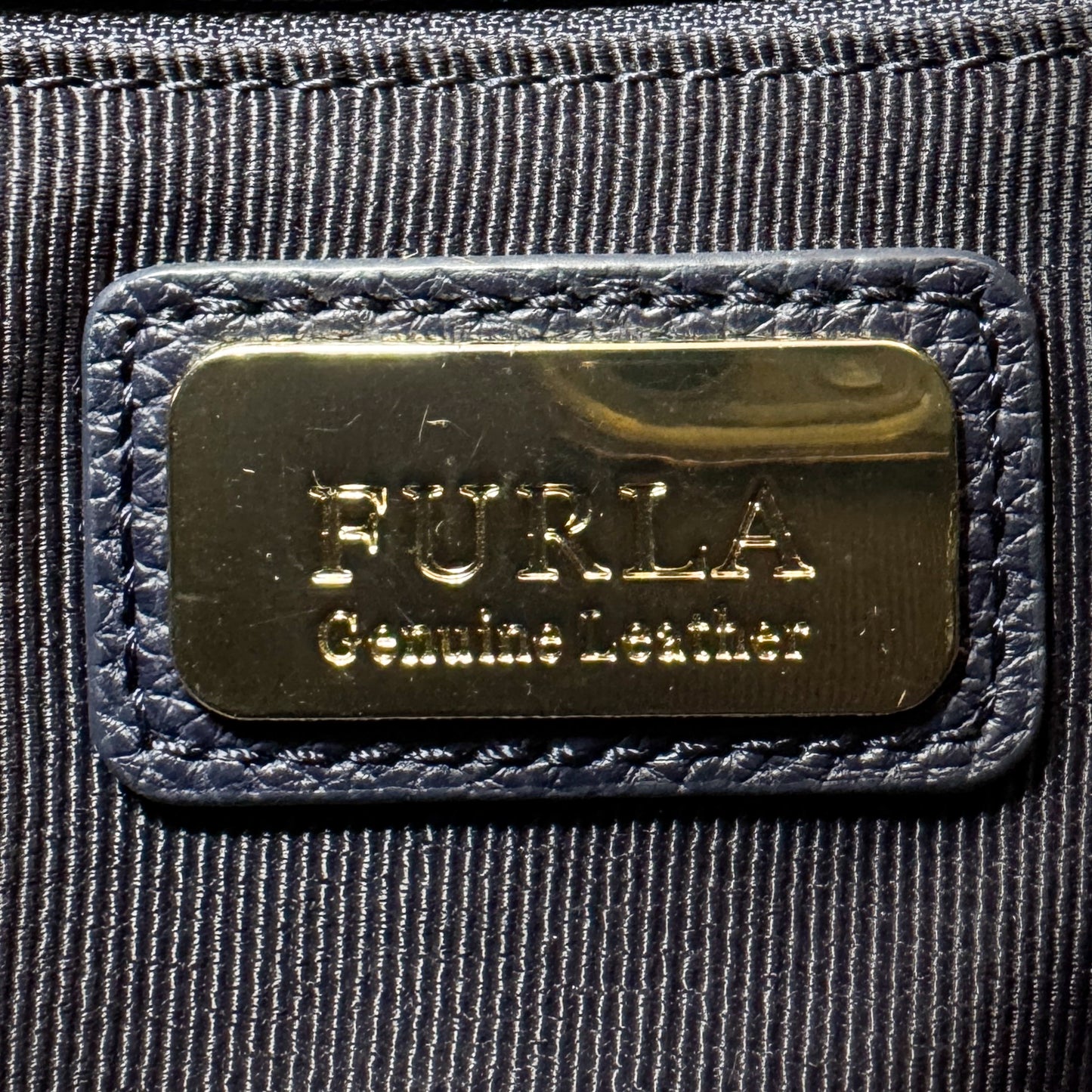 Furla Navy Blue Grain Leather Handbag
