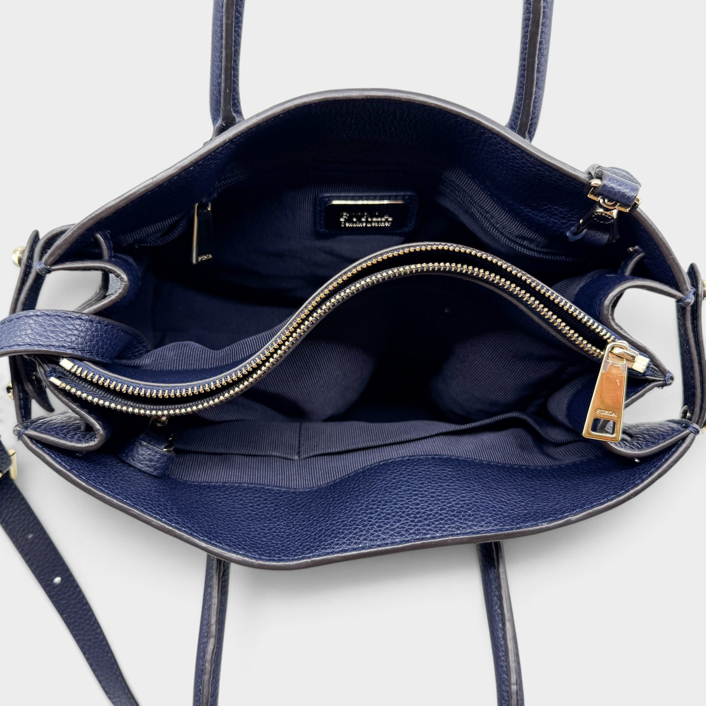 Furla Navy Blue Grain Leather Handbag