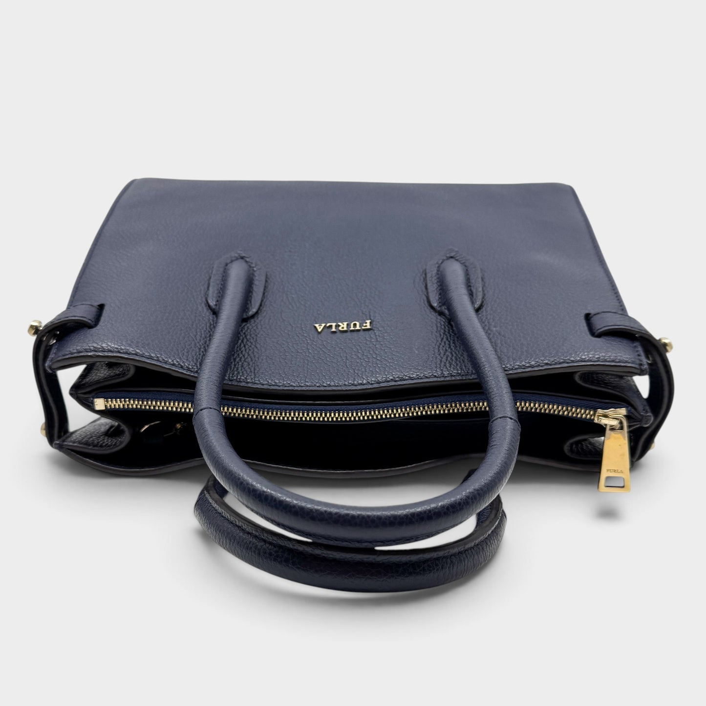 Furla Navy Blue Grain Leather Handbag