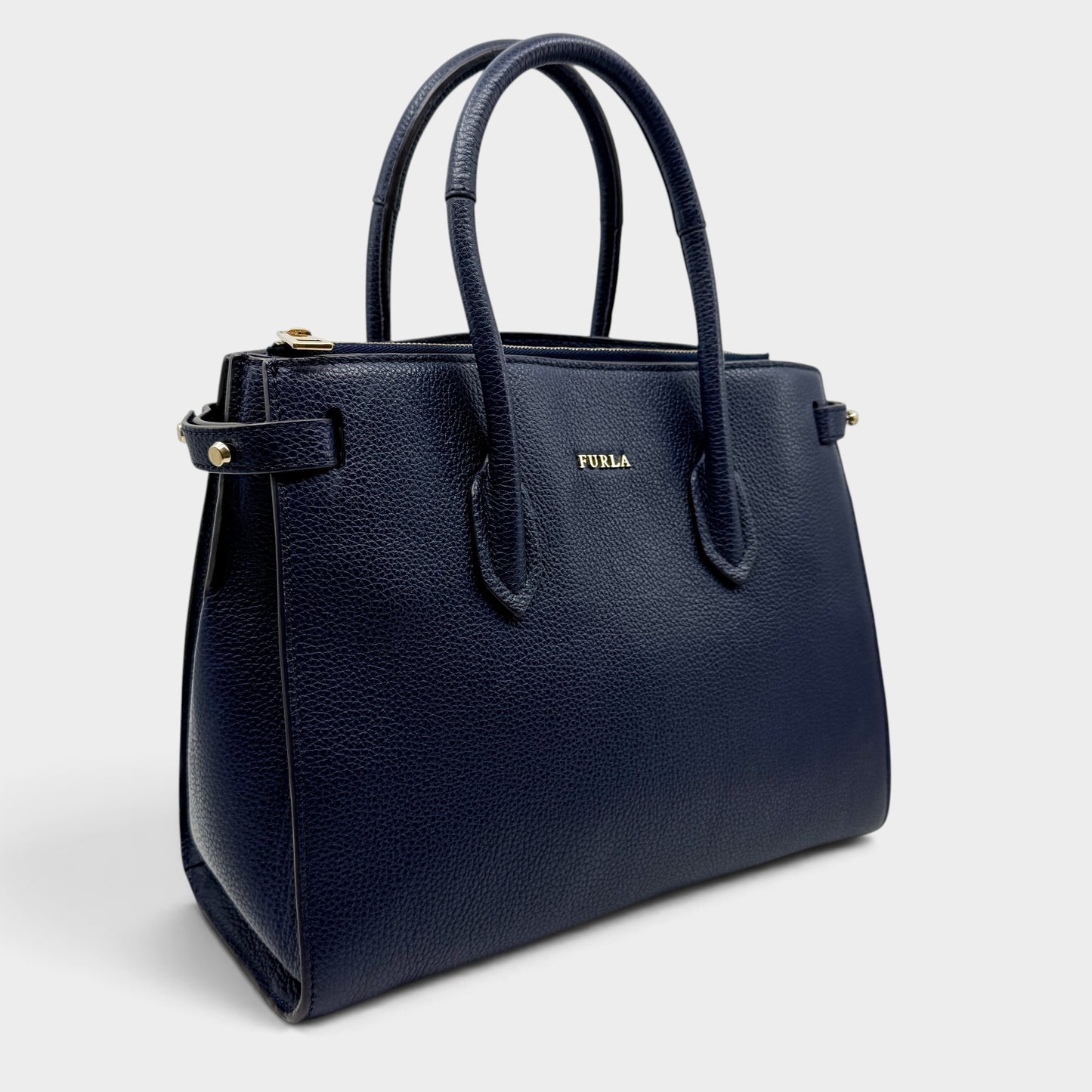 Furla Navy Blue Grain Leather Handbag