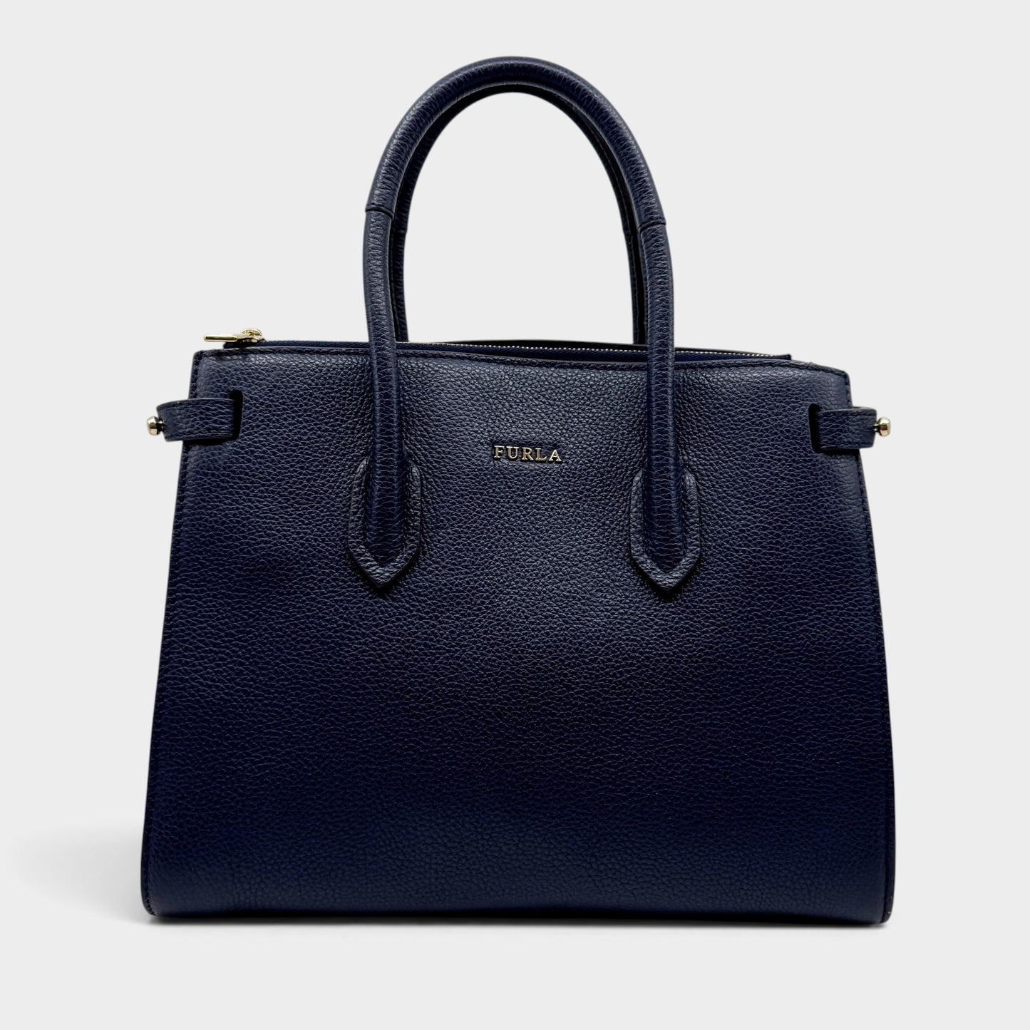 Furla Navy Blue Grain Leather Handbag